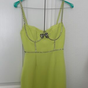 Self-Portrait Lime Green Rhinestone-Trim Mini Dress